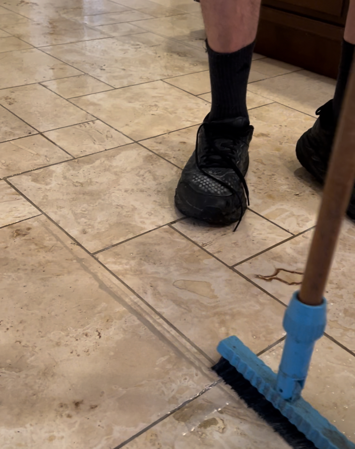 Cleaning tavertine tile grout lines